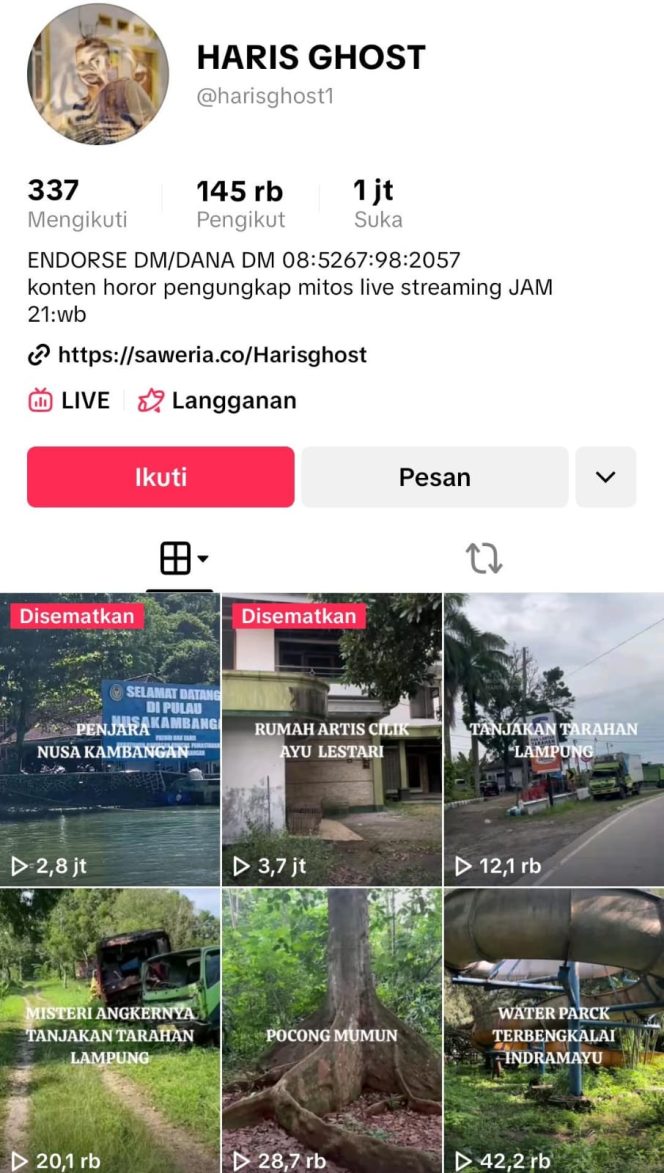 
 Pasca Viral Diduga Bawa Istri Orang ,Akun Tik Tok Hantu Haris Ghost Menghilang