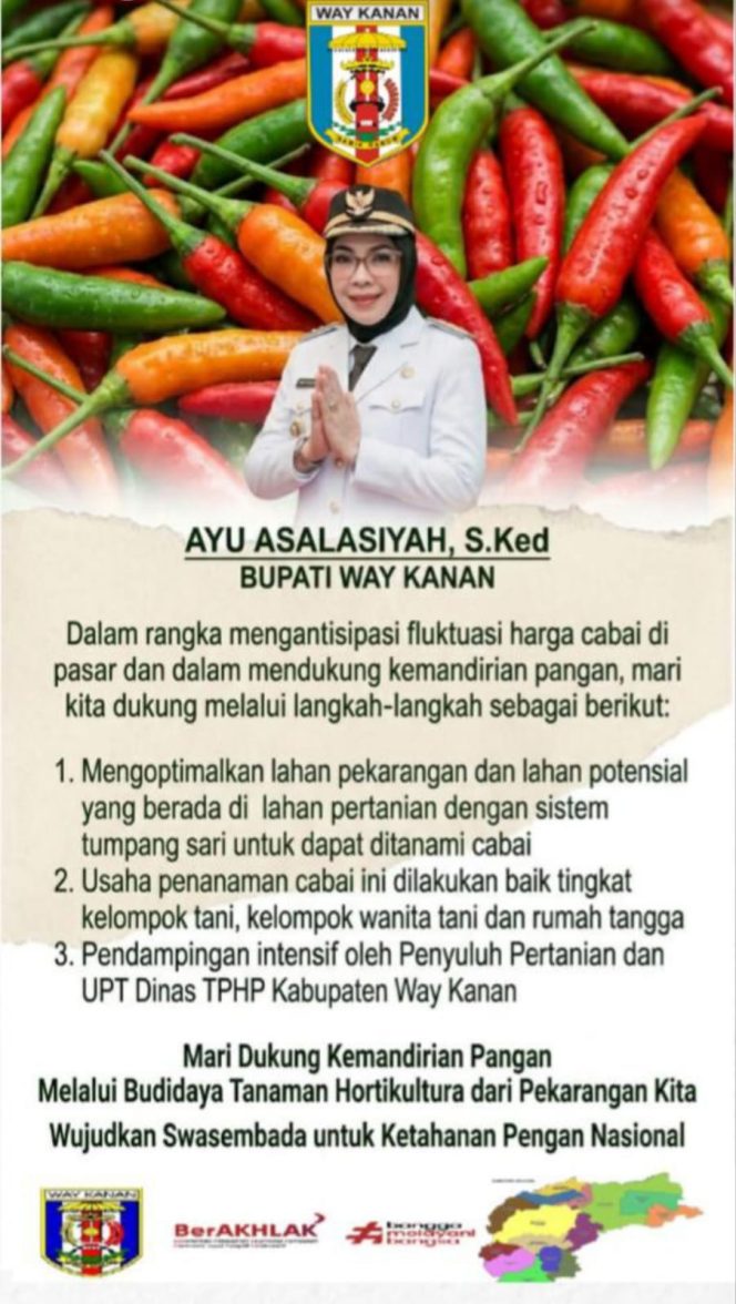 
 Kejar swasembada cabai , bupati way kanan intruksikan warga warga manfaatka lahan pekarangan