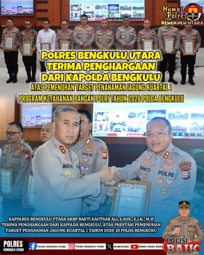 
 Sukses Mencapai Keberhasilan Ketahanan Pangan Kapolres Bengkulu Utara Terima Penghargaan